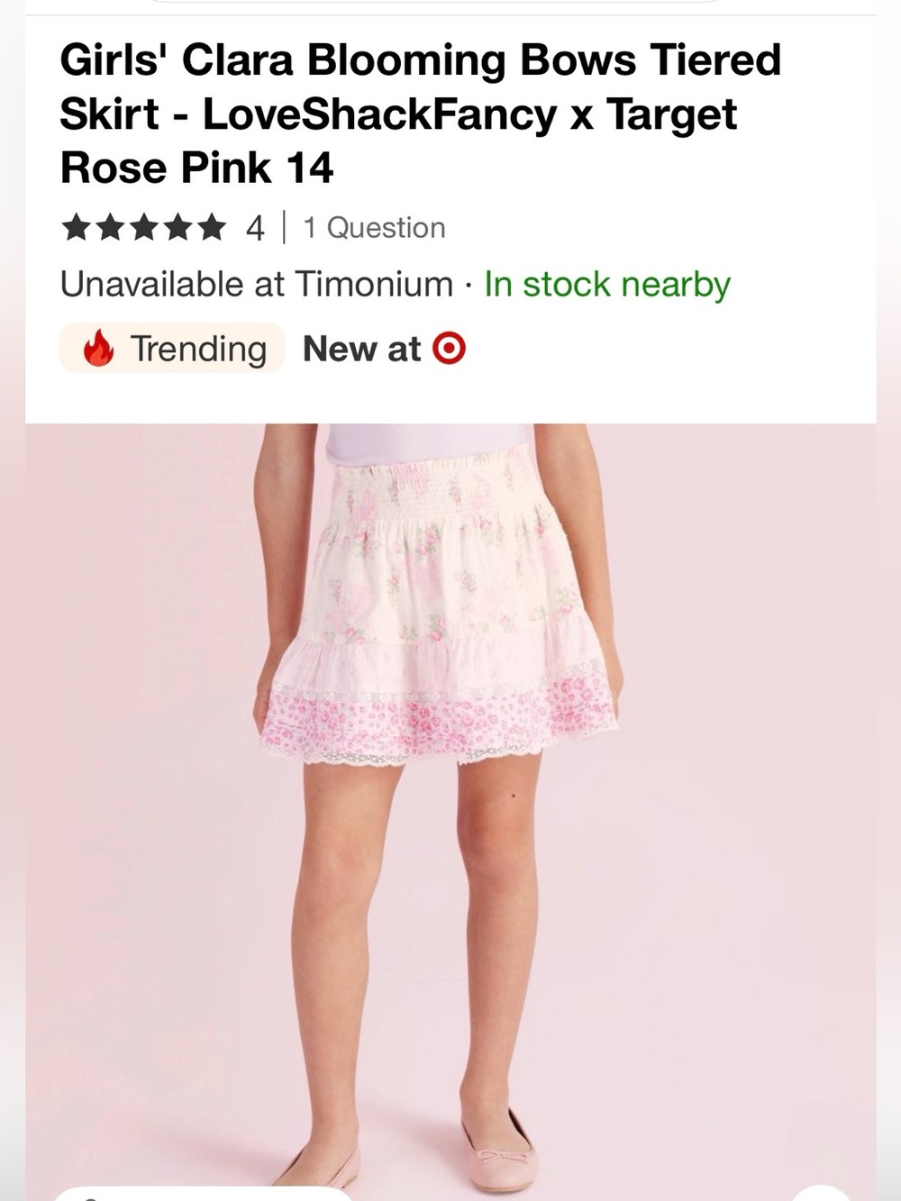 LoveShackFancy Girls' Rose Pink Floral Tiered Skirt
